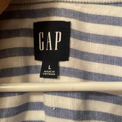 GAP Womens Large Oversized Blue White Striped Button Up Linen/Cotton Blend Dress