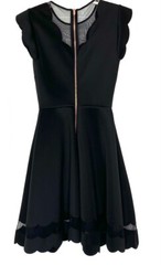 TED BAKER Black Sheer Cut-Out Mesh Scallop Scuba Neoprene Sharlot Dress 0 = 2 US