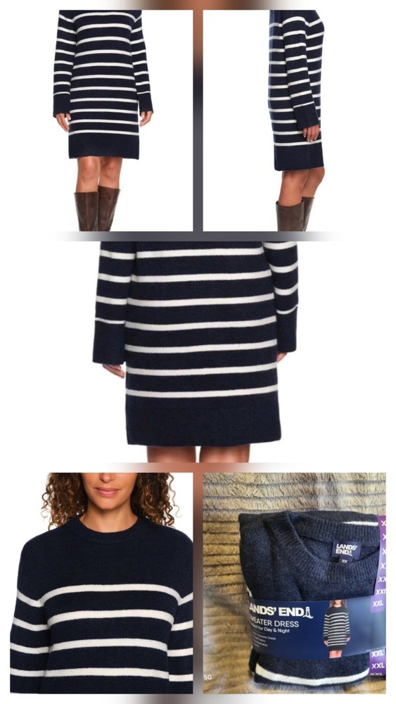 Lands&rsquo; End Women’s Crewneck Sweater Dress NAVY New W/ Tags Choose Your Size XXL