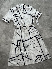 DKNY Donna Karan Cotton Elbow Sleeve Collared Button Belt Midi Shirt Dress New 8