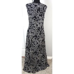 Vintage 90s Y2K Dorby Black & Cream Floral Maxi Dress Plus 18 Long Sleeveless