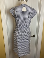 T By Talbots Small Athletic Lightweight Stretch Keyhole Dress Leaf Dot NWT Navy