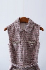 Self-Portrait Tweed Patchwork Pleated fabric chiffon Sleeveless Dresses Belts