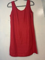 Jennifer Moore linen red shift dress 12 petite holidays evening formal romantic