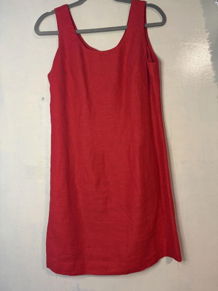 Jennifer Moore linen red shift dress 12 petite holidays evening formal romantic
