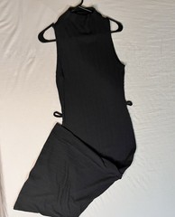 Mikey & Joey Black Ribbed Sleeveless High Neck Wide-Leg Stretch Jumpsuit L