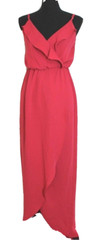 GB DRESS SIZE SMALL HOT PINK MAXI HI-LOW SPAGHETTI STRAP WRAP RUFFLE V-NECK