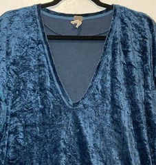 Free People We The Free Blue Velvet Oversized Mini Dress Size M Tunic Top Grunge