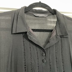Knot Sisters Black Collared Button Down Swing Shirtdress Pleated Long Sleeve S