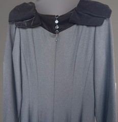 Vintage Nipon Boutique Black Wool Dress Velvet Shoulder Bows Rhinestone Accent 8