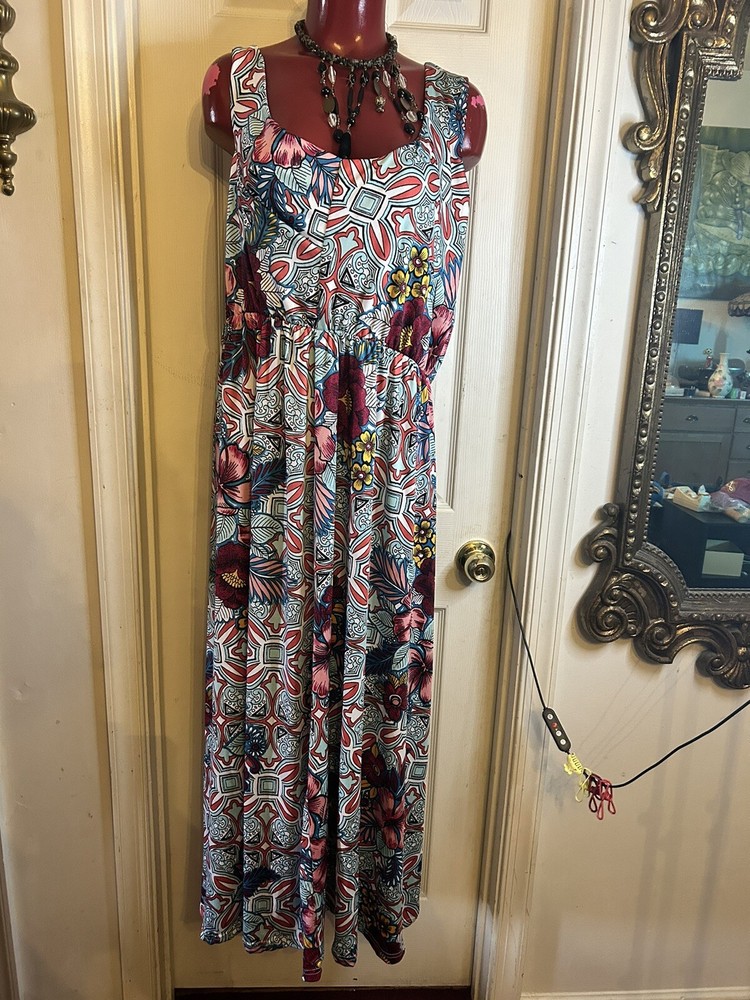 NWT ROUGE COLLECTION -PLUS SIZE 2X STRETCH RACER BACK- MAXI FLORAL DRESS