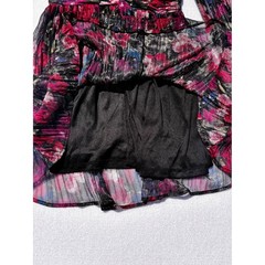 Dex Floral Metallic Pleated Mini Dress Long Sleeve V-Neck Black Pink Small Nwot