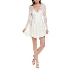 NWT Bardot Women&rsquo;s Size L Ellie Lace Long Sleeve V Neck Corset White Mini Dress