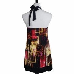 Vintage IZ Buyer Abstract Print Halter Mini Dress Sleeveless Party Cocktail Rave