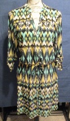 NWT Tacera Aztec Pattern Polyester Roll Tab Sleeved Dress w/Tie Belt Waist Sz. M