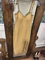 Rare Vintage Y2K A.J Bari 100% Silk Fully Beaded Evening Dress , Yellow Size 6