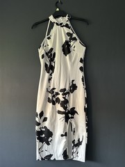 DAZY Halter Neck Midi Summer Dress Size 12 Black White Floral Print Stretch