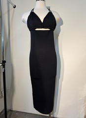 Petal + Pup Tulla Bodycon Midi Dress Cut Out Halter Neck Black M