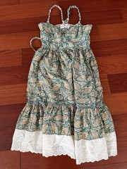 Free People Floral Green/White Sundress Size 2 Sweetheart Eyelet Ruffle Tie