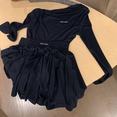Miu Style 2Pcs Outfit Off Shoulder Long Sleeve Top Elastic Waist Skirt Set
