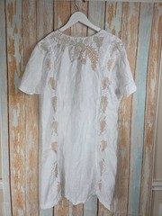 Johnny Was ivory/Beige Embroidered Floral Boho V-Neck Shift Dress L 100% linen