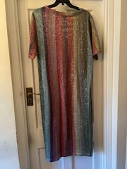 Zara Multicoloured Striped Sequin T-Shirt Style Midi Dress,Med