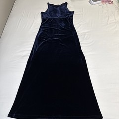 Vtg Y2K 90s My Michelle Navy Velvet Maxi L Dress Whimsigoth Witchy Stretch EUC