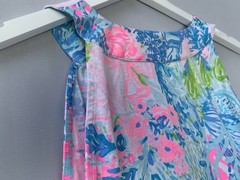 Lilly Pulitzer Dress Large Blue Pink Coral Ross Shift Fished My Wish Sleeveless
