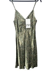 Green Paisley Mini Dress Zara size XS, Satin Strappy Summer Slip Dress