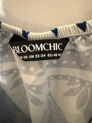 BLOOMCHIC Blue/White Floral V-Neck Puff Sleeve A-Line Midi Dress US 18-20