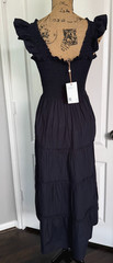 Quince Organic Cotton Poplin Smocked Midi Dress Sundress Tiered Ruffle Black M