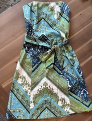 Robin Jordan Women’s Strapless Mini Dress Size 2 Blue/Turquoise/Green Paisley
