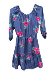 Joie 100% Silk Floral Dress Navy Pink Red Poppy Ruffle Hem Size M