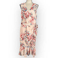 Eliza J Sleeveless Flutter Hem Textured Midi Dress Women&rsquo;s 2 Pink Floral NWT