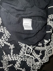 SOLITAIRE TIERED EMBROIDERED EYELET BLACK RAYON MAX DRESS 3/4 BELL SLEEVE L NWT