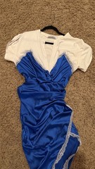 Dream Architect Blue Satin Lace Mixed Media Wrap Midi Dress Women’s M