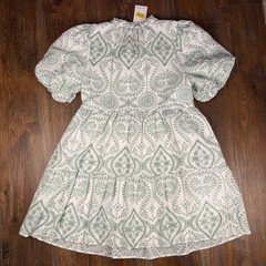 SugarLips MEDIUM white and green embroidered dress geometric boho festival