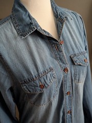 Blue Age Coastal Chambray Button Down Midi Shirt Dress With Pockets Size M