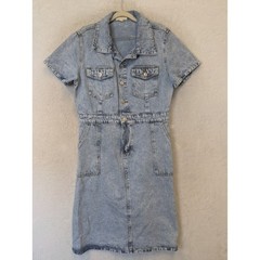 Shop Stevie Denim Dress Women&rsquo;s Large Light Blue Acid Wash Button Front Midi