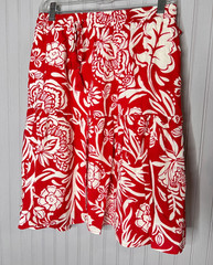 KNOX ROSE Womens SKIRT 4X Boho Red White Floral Tassle Tie Lined Career