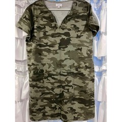 Mud Pie Camo Print V-Neck T-Shirt Dress Green Camouflage Short Sleeve Mini Large