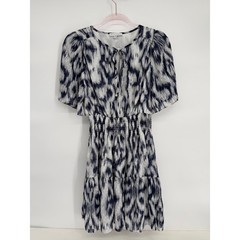 Maison Di Amelie Paris Black White Tiered Midi Dress Flutter Sleeve Tie Sz S