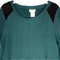 Soft Surroundings Dress PXL Green Black Contrast Cuffed sleeve Rounded hem Midi
