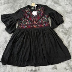 NWT Umgee Black Embroidered Babydoll Boho Dress SMALL Mii
