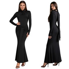 Women Mermaid Knot Details Ruched Ball Gown Maxi Dress Slim Fit Gowns Cocktail