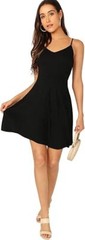 Verdusa Womens Adjustable Spaghetti Straps V Neck Flared Cami Slip Dress Black L