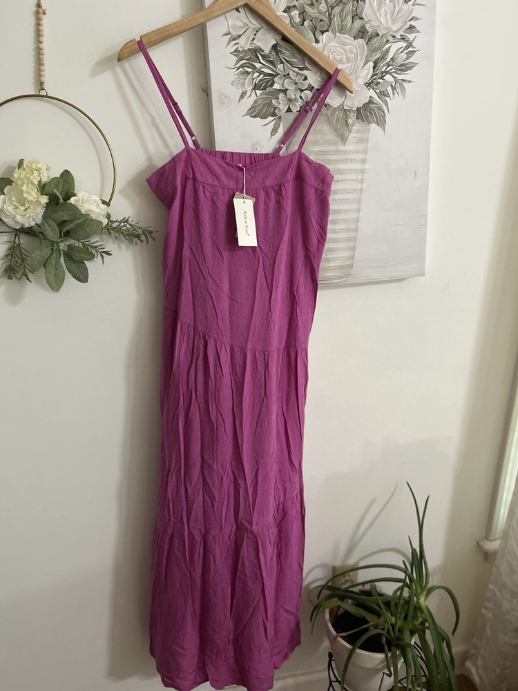 Sim & Sam Linen Blend Spaghetti Strap Sundress Maxi Fuchsia Sz Small NWT