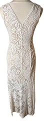 Ivory Lace Maxi Dress Rhinestones Mesh Sz 4 Semi Sheer Slit Boho Fairy Ethereal
