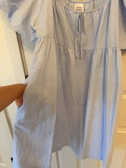 THINGS BETWEEN WOMENS SKY BLUE JUNIE MINI BABYDOLL PUFF SLEEVE DRESS SZ M NWOT