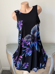 Clara Sun Woo Tropical Swing Dress Womens M Black Purple Blue Floral Resort Palm